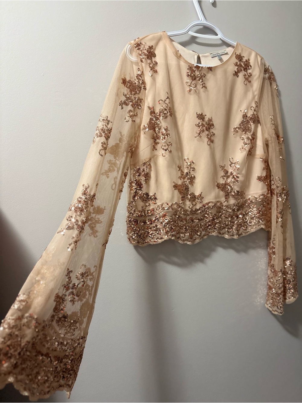 Charlotte Russe Rose Gold Sequin Embroidered Sheer Blouse